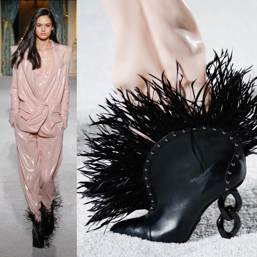Balmain Runway Izabel Domed Feather-Trimmed Leather Ankle Boots Witchy Moody - Picture 16 of 16